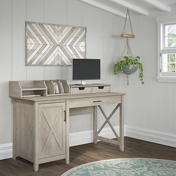 Bush Furniture Key West 54"W Single Pedestal Desk, Washed Gray (KWD154WG-03) 4 Bush Furniture Key West 54"W Single Pedestal Desk, Washed Gray (KWD154WG-03) - Image 4