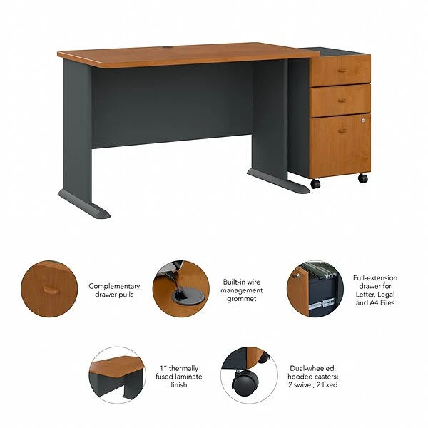 Bush Business Furniture Cubix 48W Desk With Mobile File Cabinet, Natural Cherry/Slate (SRA025NCSU) 2 Bush Business Furniture Cubix 48W Desk With Mobile File Cabinet, Natural Cherry/Slate (SRA025NCSU) - Image 2