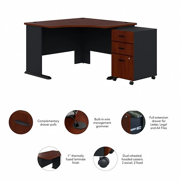 Bush Business Furniture Cubix 48W Corner Desk With Mobile File Cabinet, Hansen Cherry/Galaxy (SRA035HCSU) 2 Bush Business Furniture Cubix 48W Corner Desk With Mobile File Cabinet, Hansen Cherry/Galaxy (SRA035HCSU) - Image 2