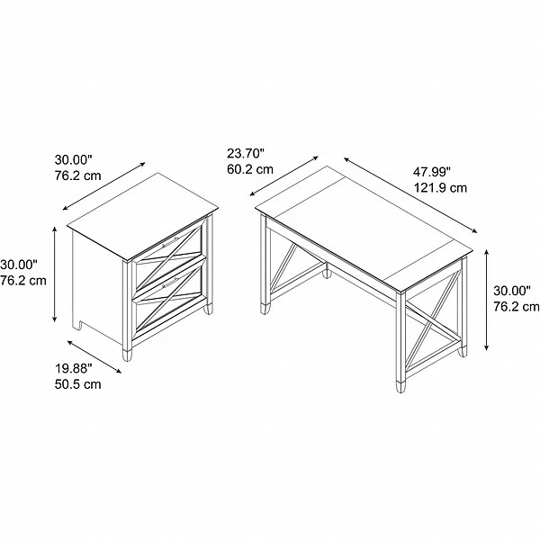 Bush Furniture Key West 48" Writing Desk With 2-Drawer Lateral File Cabinet, Pure White Oak (KWS003WT) 5 Bush Furniture Key West 48" Writing Desk With 2-Drawer Lateral File Cabinet, Pure White Oak (KWS003WT) - Image 5