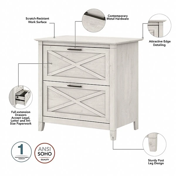 Bush Furniture Key West 48" 2-Person Writing Desk Set With Lateral File Cabinet, Linen White Oak (KWS047LW) 3 Bush Furniture Key West 48" 2-Person Writing Desk Set With Lateral File Cabinet, Linen White Oak (KWS047LW) - Image 3