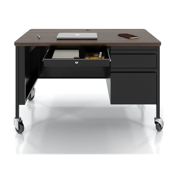 Hirsh 48"W Single-Pedestal Mobile Teacher's Desk, Black/Walnut (22646) 3 Hirsh 48"W Single-Pedestal Mobile Teacher's Desk, Black/Walnut (22646) - Image 3