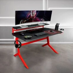 Techni Sport Stryker 50" Computer Desk, Red/Black (RTA-TS201-RED)