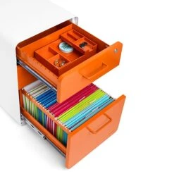 Stow 3-Drawer File Cabinet WCasters, White + Orange