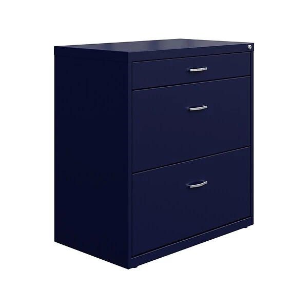 Space Solutions 3-Drawer Lateral File Cabinet, Letter/Legal Size, Lockable, 31.88"H X 30"W X 17.63"D, Navy (25073) 1 Space Solutions 3-Drawer Lateral File Cabinet, Letter/Legal Size, Lockable, 31.88"H X 30"W X 17.63"D, Navy (25073)