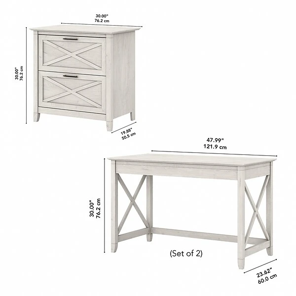 Bush Furniture Key West 48" 2-Person Writing Desk Set With Lateral File Cabinet, Linen White Oak (KWS047LW) 4 Bush Furniture Key West 48" 2-Person Writing Desk Set With Lateral File Cabinet, Linen White Oak (KWS047LW) - Image 4