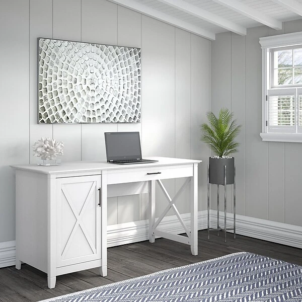 Bush Furniture Key West 54" Computer Desk With Storage, Pure White Oak (KWD154WT-03) 1 Bush Furniture Key West 54" Computer Desk With Storage, Pure White Oak (KWD154WT-03)