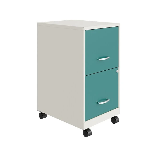 Space Solutions SOHO Smart File 2-Drawer File Cabinet, Letter Size, Lockable, 18"D, Pearl White/Teal (25333) 1 Space Solutions SOHO Smart File 2-Drawer File Cabinet, Letter Size, Lockable, 18"D, Pearl White/Teal (25333)