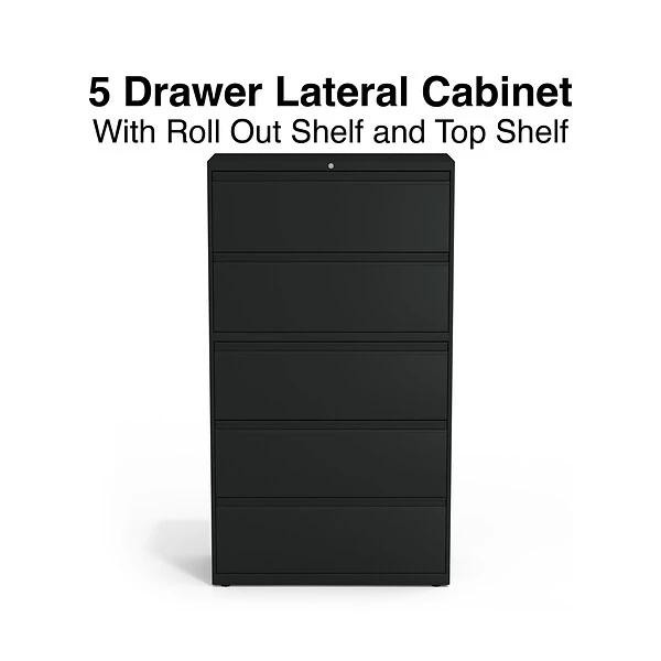 Quill Brand® HL8000 Commercial 5-Drawer Lateral File Cabinet, Locking, Letter/Legal, Black, 36"W (21754D) 1 Quill Brand® HL8000 Commercial 5-Drawer Lateral File Cabinet, Locking, Letter/Legal, Black, 36"W (21754D)