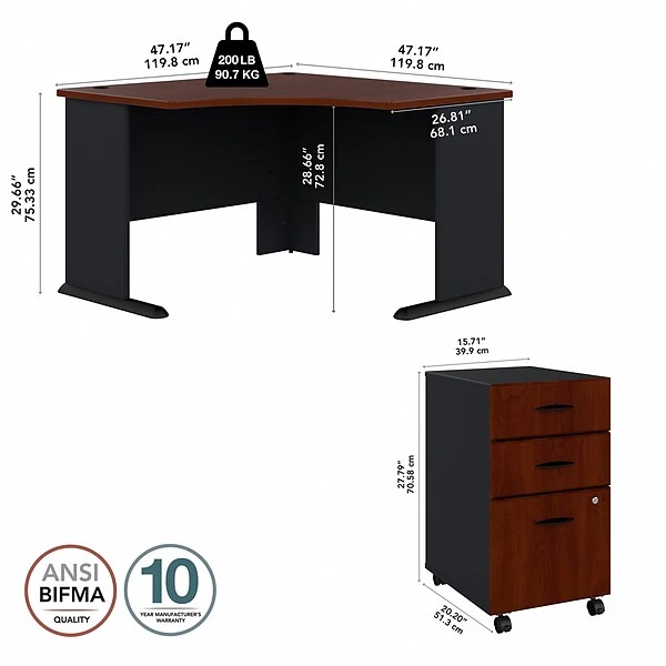 Bush Business Furniture Cubix 48W Corner Desk With Mobile File Cabinet, Hansen Cherry/Galaxy (SRA035HCSU) 3 Bush Business Furniture Cubix 48W Corner Desk With Mobile File Cabinet, Hansen Cherry/Galaxy (SRA035HCSU) - Image 3