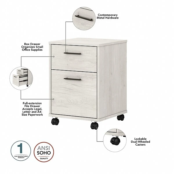 Bush Furniture Key West 60" L-Shaped Desk And Mobile 2-Drawer File Cabinet, Linen White Oak (KWS049LW) 4 Bush Furniture Key West 60" L-Shaped Desk And Mobile 2-Drawer File Cabinet, Linen White Oak (KWS049LW) - Image 4