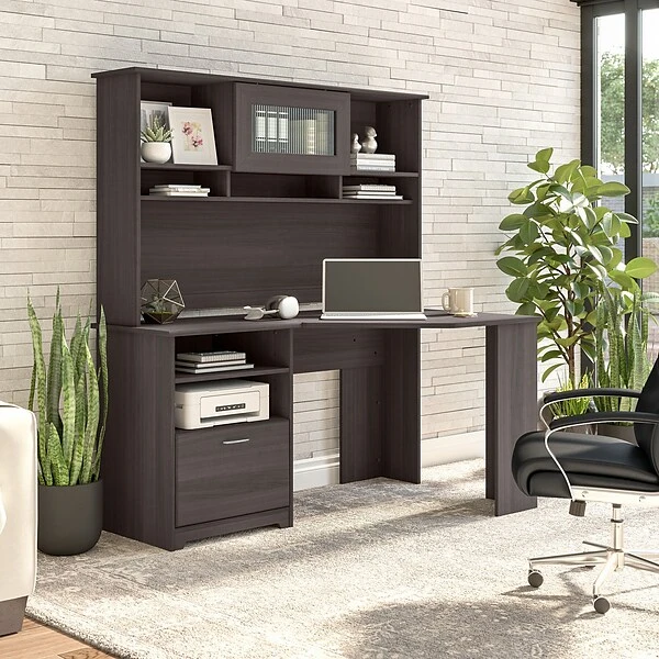 Bush Furniture Cabot Corner Desk With Hutch, Heather Gray (CAB008HRG) 1 Bush Furniture Cabot Corner Desk With Hutch, Heather Gray (CAB008HRG)