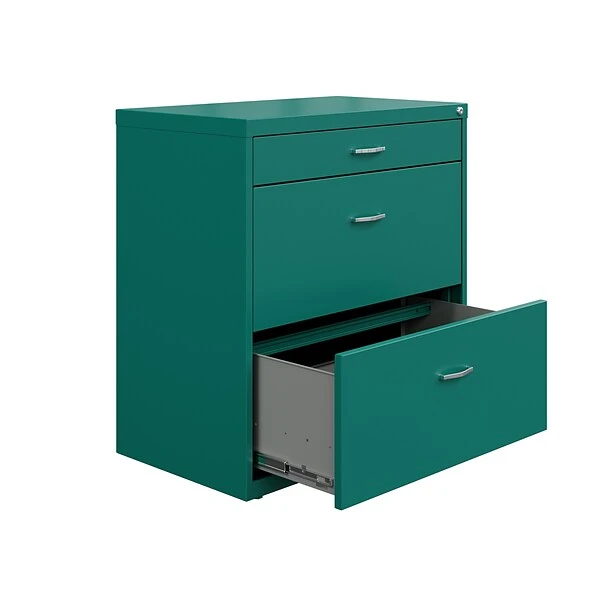 Space Solutions 3-Drawer Lateral File Cabinet, Letter/Legal Size, Lockable, 31.88"H X 30"W X 17.63"D, Teal (25074) 3 Space Solutions 3-Drawer Lateral File Cabinet, Letter/Legal Size, Lockable, 31.88"H X 30"W X 17.63"D, Teal (25074) - Image 3