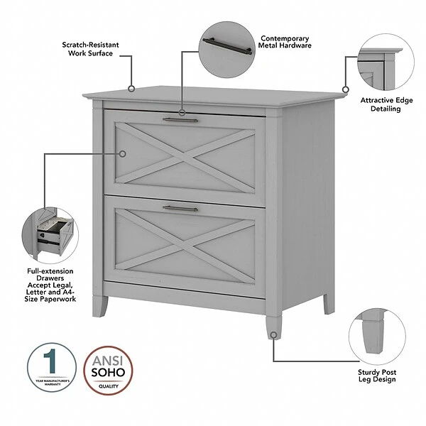 Bush Furniture Key West 48" Writing Desk With File Cabinet, Cape Cod Gray (KWS003CG) 3 Bush Furniture Key West 48" Writing Desk With File Cabinet, Cape Cod Gray (KWS003CG) - Image 3