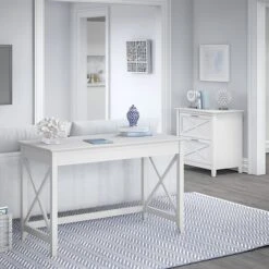 Bush Furniture Key West 48" Writing Desk With 2-Drawer Lateral File Cabinet, Pure White Oak (KWS003WT)