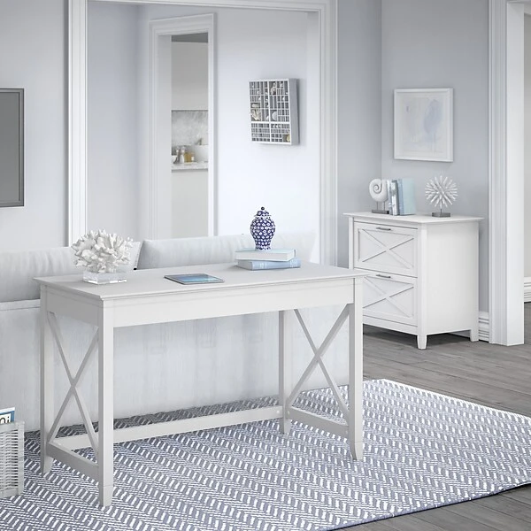 Bush Furniture Key West 48" Writing Desk With 2-Drawer Lateral File Cabinet, Pure White Oak (KWS003WT) 1 Bush Furniture Key West 48" Writing Desk With 2-Drawer Lateral File Cabinet, Pure White Oak (KWS003WT)