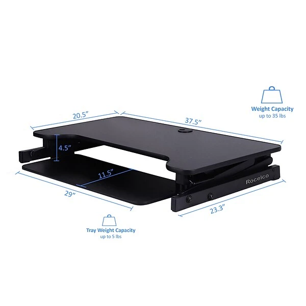 Rocelco 37"W Deluxe Adjustable Desk Riser With Energizing Anti-Fatique Mat And Dual Articulating Monitor Mount (R DADRB-DM2-MAF) 4 Rocelco 37"W Deluxe Adjustable Desk Riser With Energizing Anti-Fatique Mat And Dual Articulating Monitor Mount (R DADRB-DM2-MAF) - Image 4