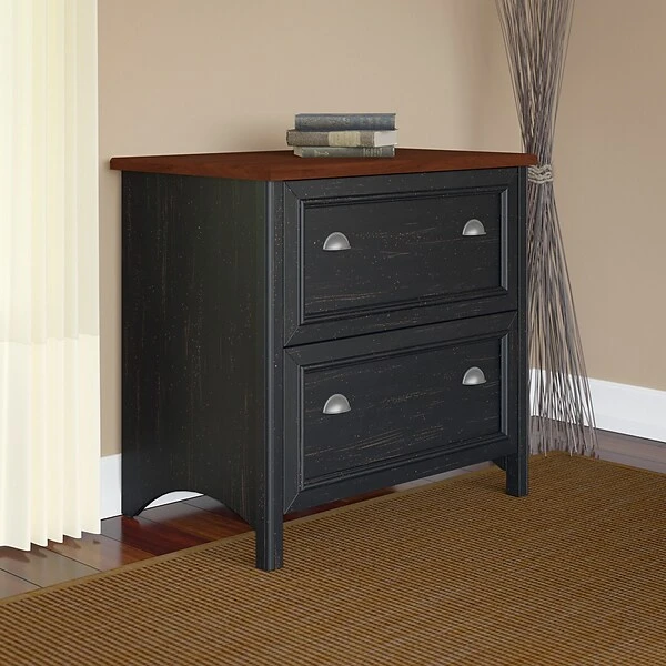 Bush Furniture Fairview 2 Drawer Lateral File Cabinet, Antique Black And Hansen Cherry (WC53984T) 2 Bush Furniture Fairview 2 Drawer Lateral File Cabinet, Antique Black And Hansen Cherry (WC53984T) - Image 2