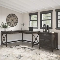 Bush Furniture Key West 60" L-Shaped Desk With 2-Drawer Lateral File Cabinet, Dark Gray Hickory (KWS014GH) -Ergot Office Furniture Shop 4D951BD8 90EC 4C6F 95341F60D3D57DCF s7