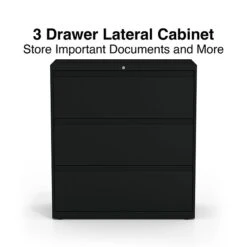 Quill Brand® HL8000 Commercial 3-Drawer Lateral File Cabinet, Locking, Letter/Legal, Black, 36"W (23199D)