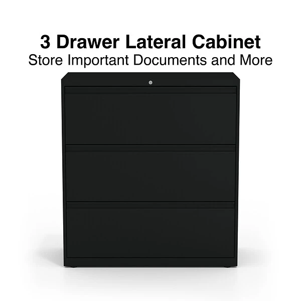 Quill Brand® HL8000 Commercial 3-Drawer Lateral File Cabinet, Locking, Letter/Legal, Black, 36"W (23199D) 1 Quill Brand® HL8000 Commercial 3-Drawer Lateral File Cabinet, Locking, Letter/Legal, Black, 36"W (23199D)