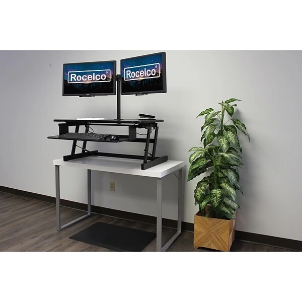 Rocelco 37"W Deluxe Adjustable Desk Riser With Energizing Anti-Fatique Mat And Dual Articulating Monitor Mount (R DADRB-DM2-MAF) 8 Rocelco 37"W Deluxe Adjustable Desk Riser With Energizing Anti-Fatique Mat And Dual Articulating Monitor Mount (R DADRB-DM2-MAF) - Image 8