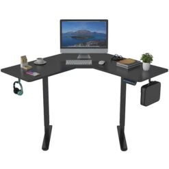 Mount-It! 28"-47"H L-Shape Electric Adjustable Height Standing Corner Desk, Black (MI-15003)