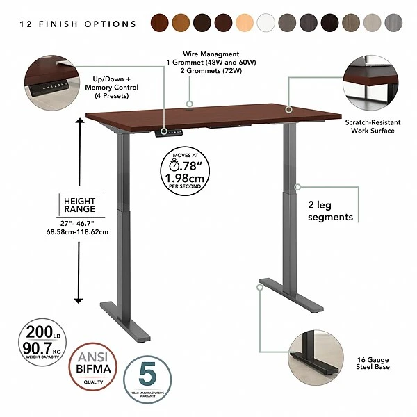 Bush Business Furniture Move 60 Series 27''-47'' Adjustable Standing Desk, Harvest Cherry (M6S4824CSBK) 2 Bush Business Furniture Move 60 Series 27''-47'' Adjustable Standing Desk, Harvest Cherry (M6S4824CSBK) - Image 2
