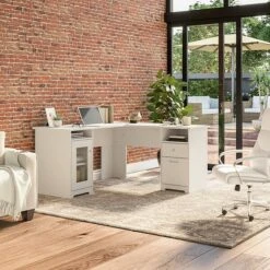 Bush Furniture Cabot 60" L-Shaped Computer Desk, White (WC31930K)