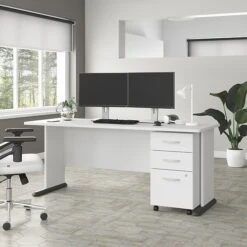 Bush Business Furniture Studio A 72"W Computer Desk With 3-Drawer Mobile File Cabinet, White (STA004WHSU)