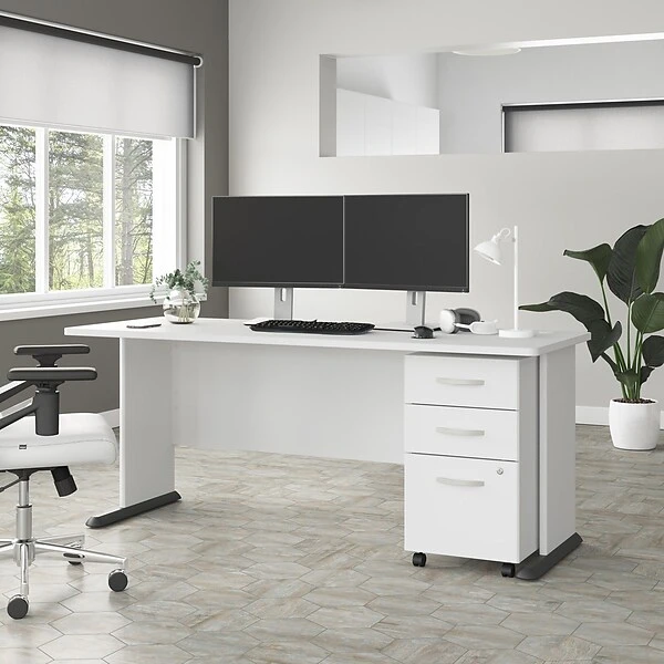 Bush Business Furniture Studio A 72"W Computer Desk With 3-Drawer Mobile File Cabinet, White (STA004WHSU) 1 Bush Business Furniture Studio A 72"W Computer Desk With 3-Drawer Mobile File Cabinet, White (STA004WHSU)