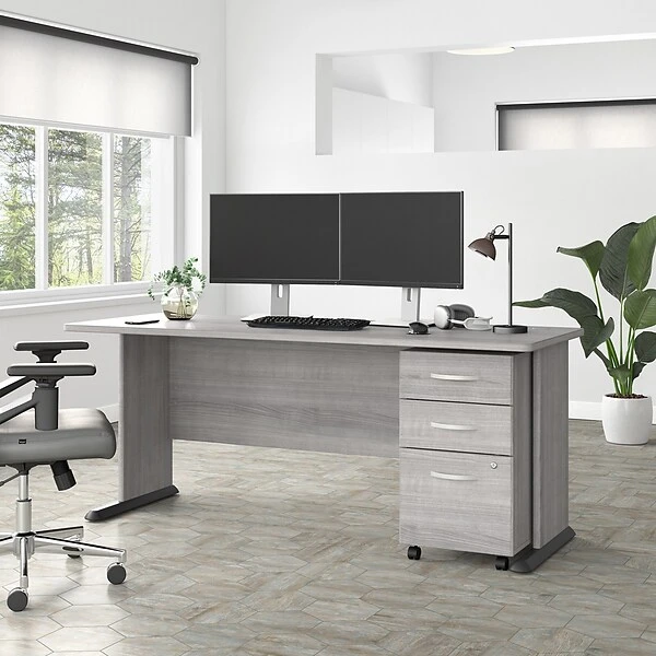 Bush Business Furniture Studio A 72"W Computer Desk With 3-Drawer Mobile File Cabinet, Platinum Gray (STA004PGSU) 1 Bush Business Furniture Studio A 72"W Computer Desk With 3-Drawer Mobile File Cabinet, Platinum Gray (STA004PGSU)