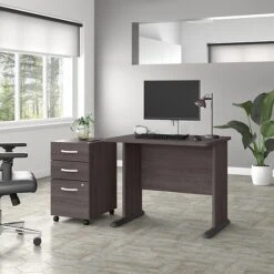 Bush Business Furniture Studio A 36"W Small Computer Desk With 3-Drawer Mobile File Cabinet, Storm Gray (STA005SGSU)