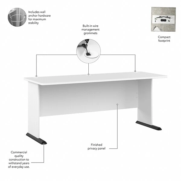 Bush Business Furniture Studio A 72"W Computer Desk, White (SDD172WH) 2 Bush Business Furniture Studio A 72"W Computer Desk, White (SDD172WH) - Image 2
