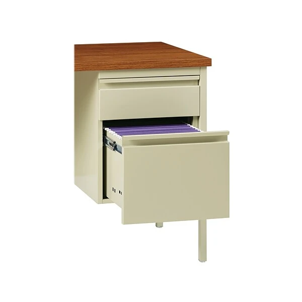 Hirsh 48"W Single-Pedestal Desk, Putty/Oak (20091) 3 Hirsh 48"W Single-Pedestal Desk, Putty/Oak (20091) - Image 3