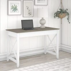 Bush Furniture Key West 48" Writing Desk, Shiplap Gray/Pure White (KWD148G2W-03)