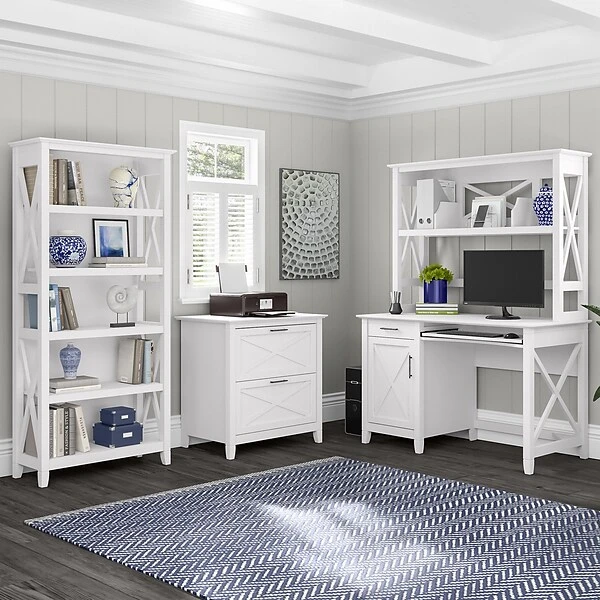 Bush Furniture Key West 48" Computer Desk With Hutch, Pure White Oak (KWD248WT-03) 5 Bush Furniture Key West 48" Computer Desk With Hutch, Pure White Oak (KWD248WT-03) - Image 5