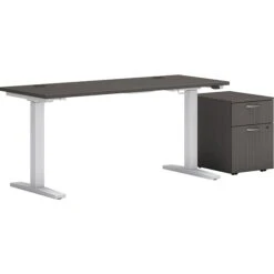HON Mod 48"W Adjustable Standing Desk With Mobile Storage, Slate Teak (HLPLRW4824CHATBFSL1)