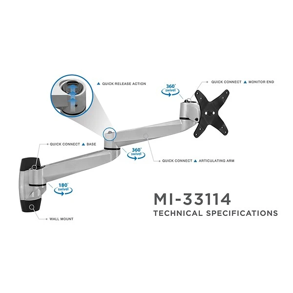 Mount-It! Modular Mount Adjustable Monitor Mount, Up To 27" Monitors, Gray/Silver (MI-33114) 2 Mount-It! Modular Mount Adjustable Monitor Mount, Up To 27" Monitors, Gray/Silver (MI-33114) - Image 2