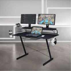 Techni Sport Carbon Computer Gaming Desk With Shelving, Black (RTA-TS200-BK)