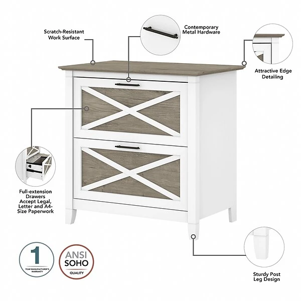 Bush Furniture Key West 60" L-Shaped Desk With 2-Drawer Lateral File Cabinet, Shiplap Gray/Pure White (KWS014G2W) 3 Bush Furniture Key West 60" L-Shaped Desk With 2-Drawer Lateral File Cabinet, Shiplap Gray/Pure White (KWS014G2W) - Image 3