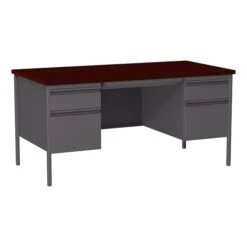 Hirsh 60"W Double-Pedestal Computer Desk, Charcoal/Mahogany (20102)
