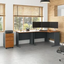 Bush Business Furniture Cubix 48W Corner Desk With 36W Return And Mobile File Cabinet, Natural Cherry/Slate (SRA005NCSU)