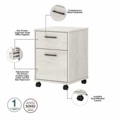 Bush Furniture Key West 60" L-Shaped Desk With 2-Drawer Mobile File Cabinet, Linen White Oak (KWS013LW) -Ergot Office Furniture Shop 8C76182A 2513 41C8 912FB556CFC49760 s7