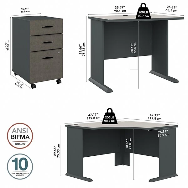 Bush Business Furniture Cubix 48W Corner Desk With 36W Return And Mobile File Cabinet, Slate/White Spectrum (SRA005SLSU) 3 Bush Business Furniture Cubix 48W Corner Desk With 36W Return And Mobile File Cabinet, Slate/White Spectrum (SRA005SLSU) - Image 3