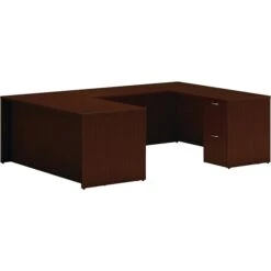 HON Mod 66"W U-Shaped Computer Desk With 2 Support Pedestals, Traditional Mahogany (HLPL6696UDESKTM1)