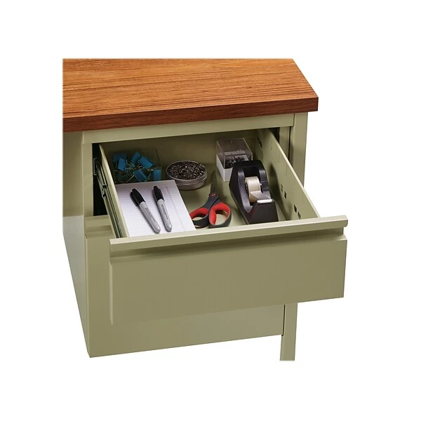 Hirsh 48"W Single-Pedestal Desk, Putty/Oak (20091) 4 Hirsh 48"W Single-Pedestal Desk, Putty/Oak (20091) - Image 4