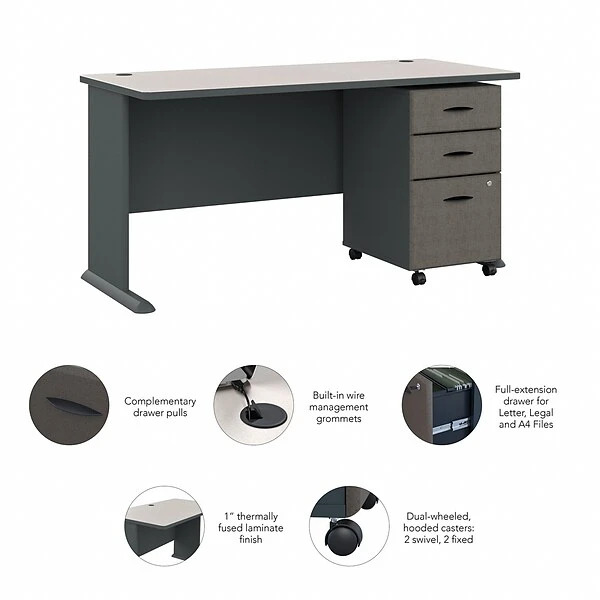 Bush Business Furniture Cubix 60W Desk With Mobile File Cabinet, Slate/White Spectrum (SRA003SLSU) 2 Bush Business Furniture Cubix 60W Desk With Mobile File Cabinet, Slate/White Spectrum (SRA003SLSU) - Image 2