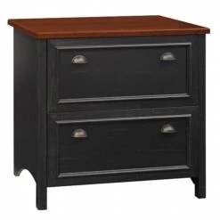 Bush Furniture Fairview 2 Drawer Lateral File Cabinet, Antique Black And Hansen Cherry (WC53984T)