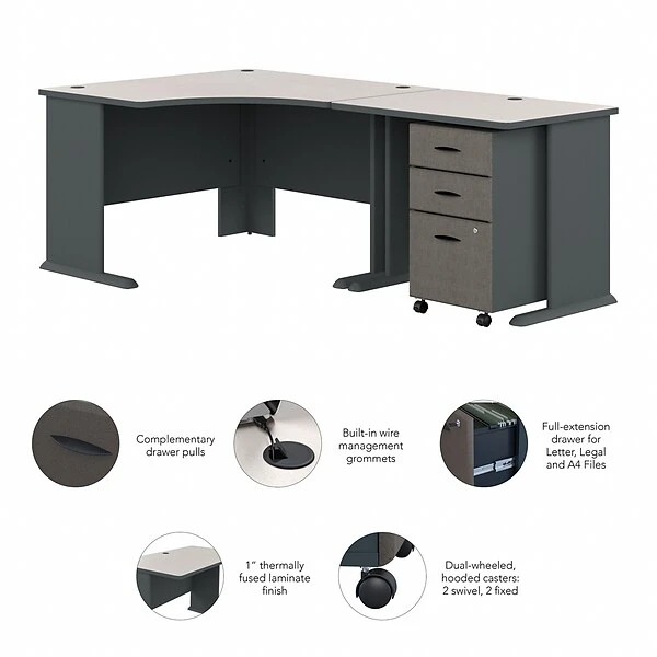 Bush Business Furniture Cubix 48W Corner Desk With 36W Return And Mobile File Cabinet, Slate/White Spectrum (SRA005SLSU) 2 Bush Business Furniture Cubix 48W Corner Desk With 36W Return And Mobile File Cabinet, Slate/White Spectrum (SRA005SLSU) - Image 2